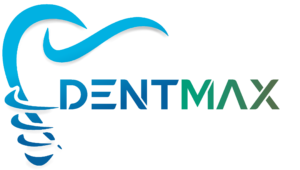 The image features a logo with stylized text and graphic elements, including a blue fish, set against a green background, with the words DENTMAX prominently displayed at the top.